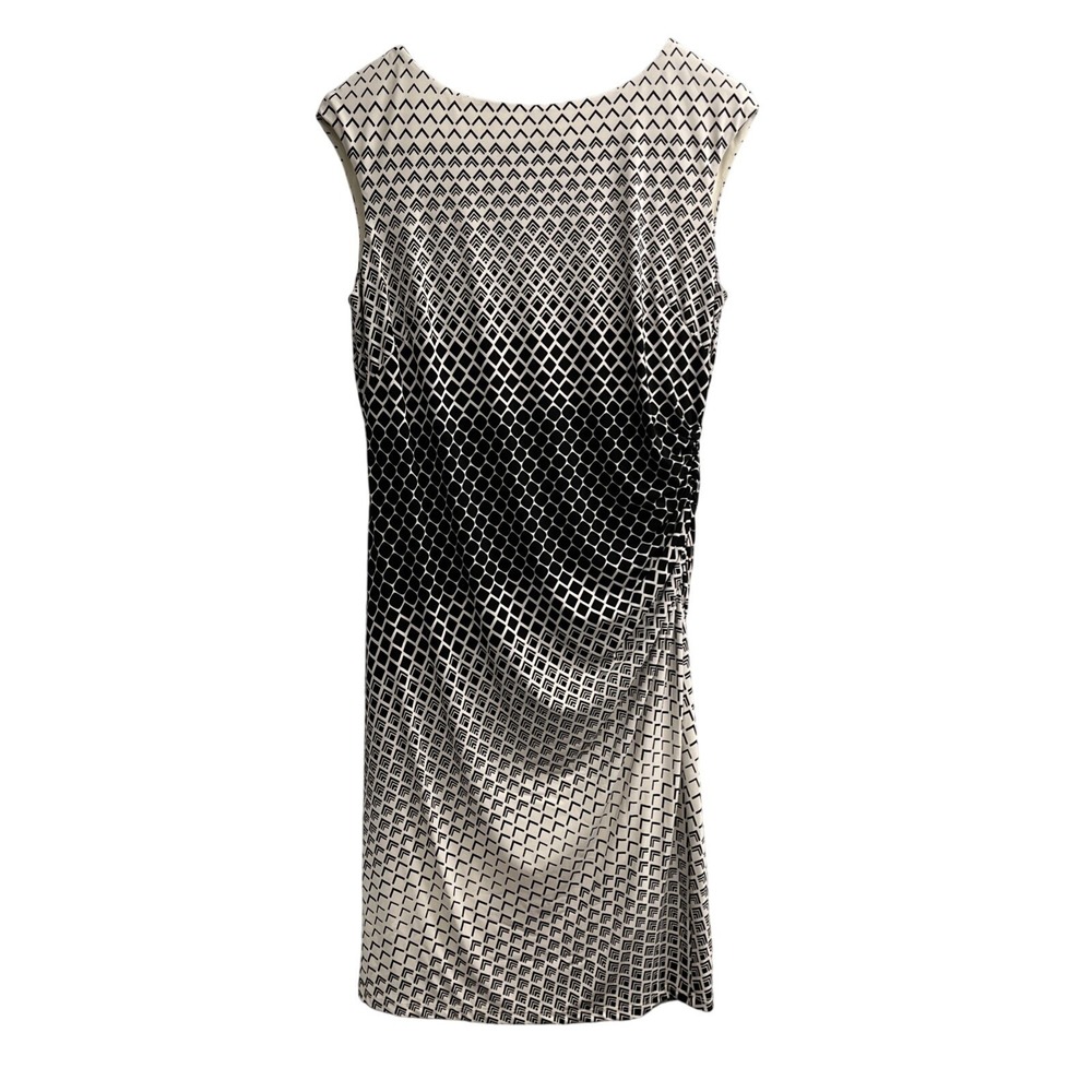 Lauren Ralph Lauren Dress White Black Ombre Geometric Midi Size 16 Office Career